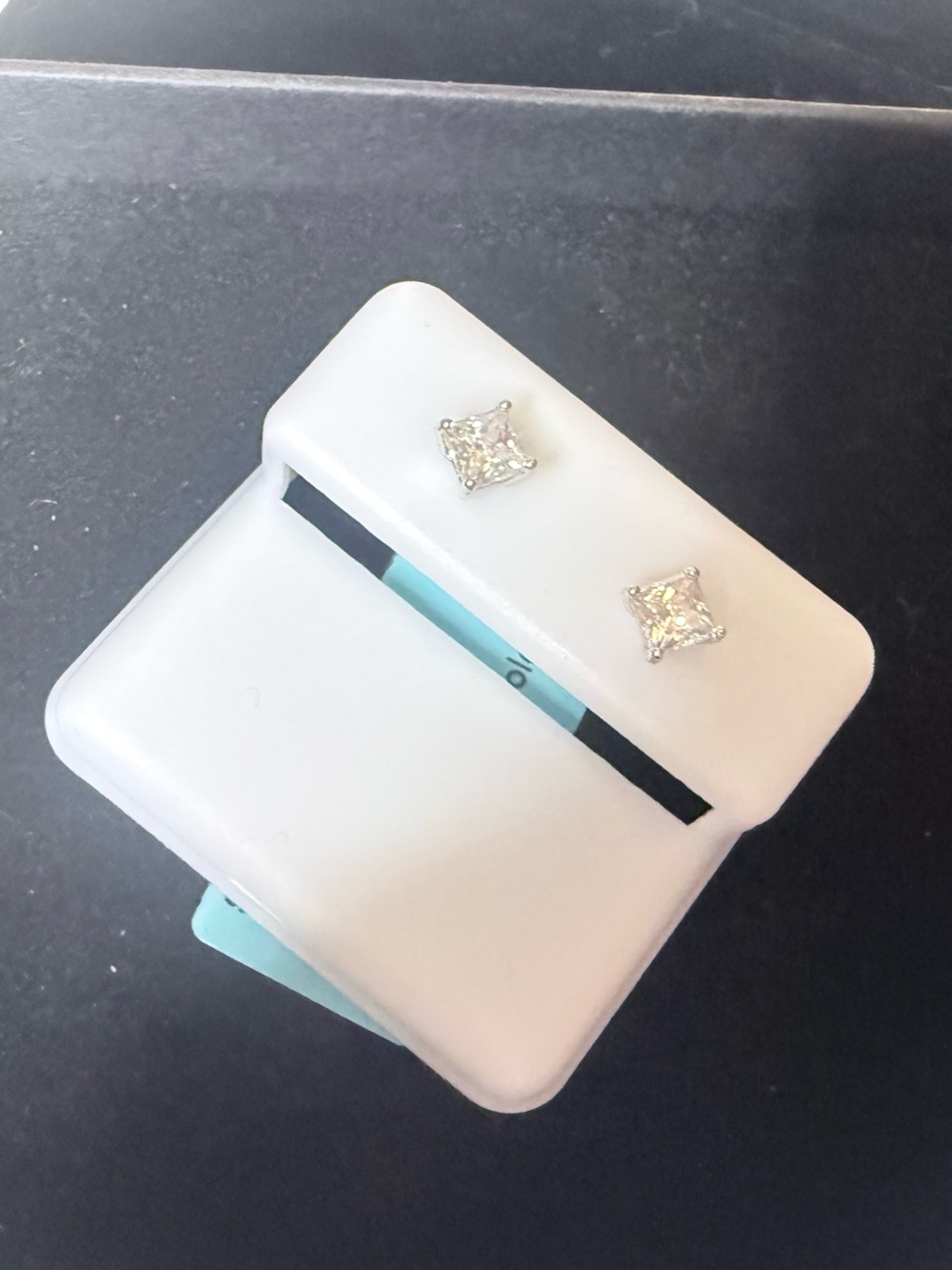 Source Unknown Silver Square-Cut Stud Earrings with Clear Stones